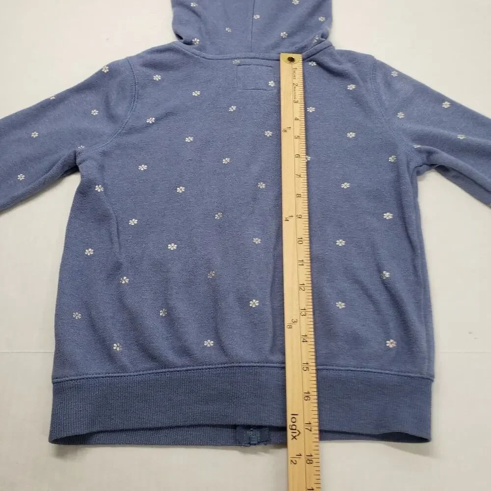 OshKosh B'gosh Full Zip Hoodie Girls 7 Blue Ditzy Floral Preppy Bohemian Jacket